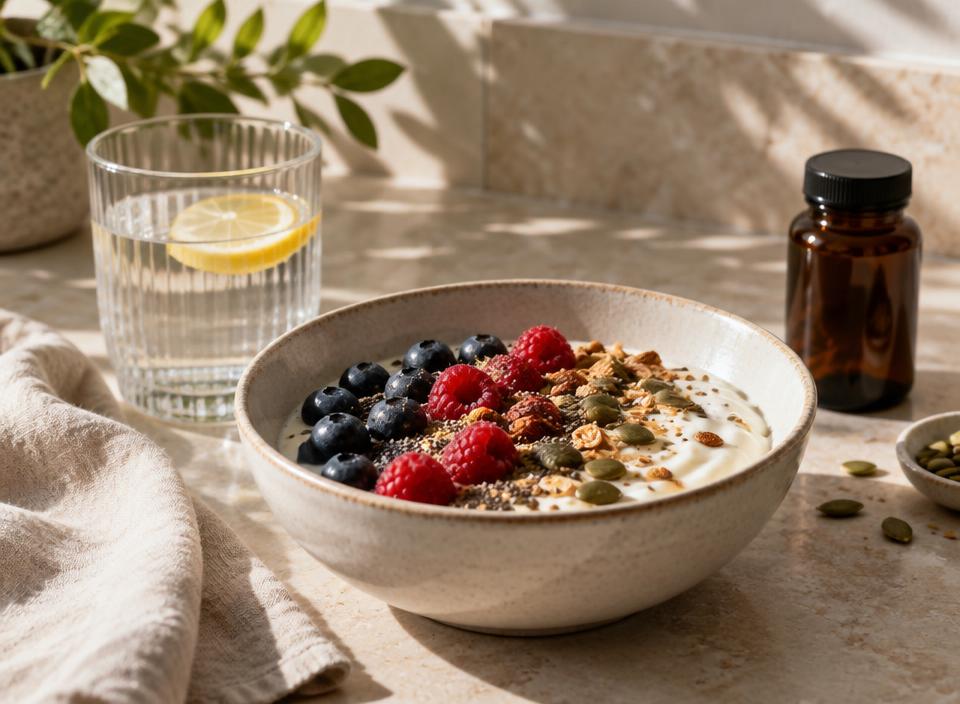 A balanced breakfast with berries and seeds
